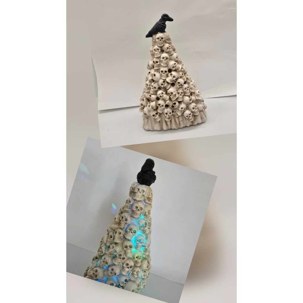 Spooky Color Changing Crow On Tree Of Skulls 6" LED NEW WITH TAGS